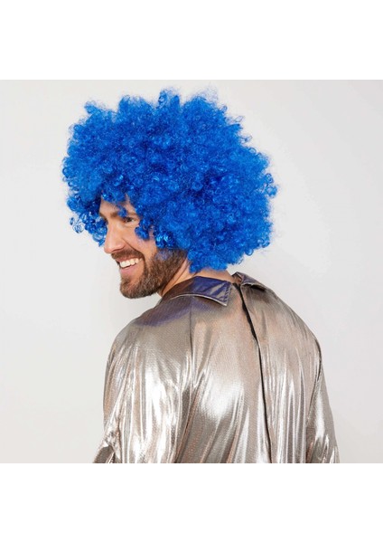 Mavi Renk Kıvırcık Afro Bonus Peruk modelleri