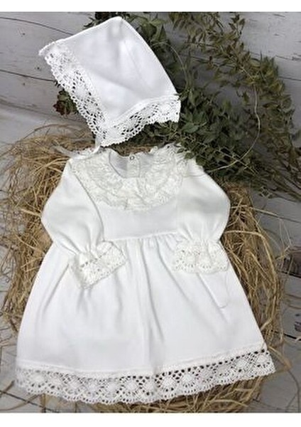 Organik Tasarım Ekru %100 Pamuk Elbise Uzun Kol Bebe Yaka Kadınlar İçin Şık Stil