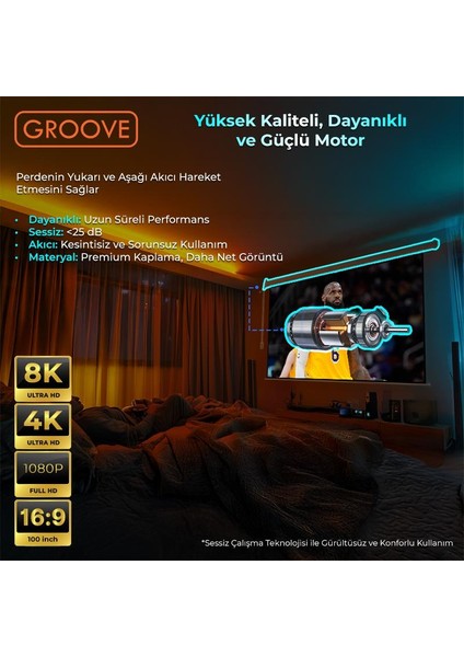 Vizio Pro 100¨ Inch Blackout Işık Geçirmez Elektrikli Otomatik Kumandalı Projeksiyon Perdesi 220X125CM +Motorlu+Canlı Renkler+Göz Koruması+Leke Tutmaz Projector fırsatları