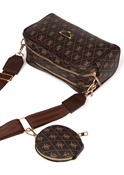 Kadın Çapraz Askılı Desenli Suni Deri Çanta Seti 2 Adet Şık ve Ergonomik