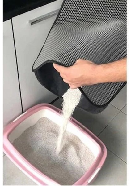 Kedi Tuvalet Önü Kum Toplayıcı Temizleyici Elekli Gri Paspas