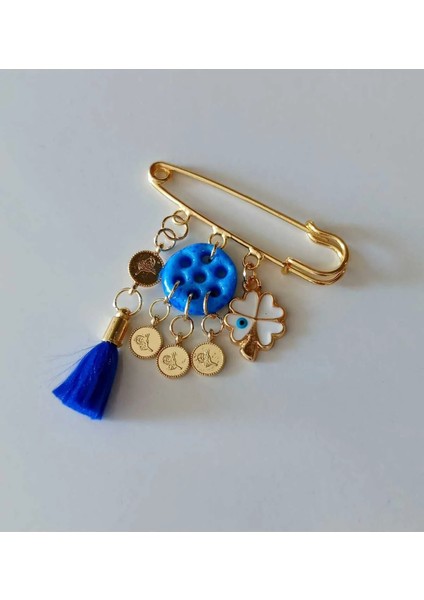 Şans Kalp Yonca Doğal Taş Süryani Nazar Taşı Yaka Iğnesi Broş