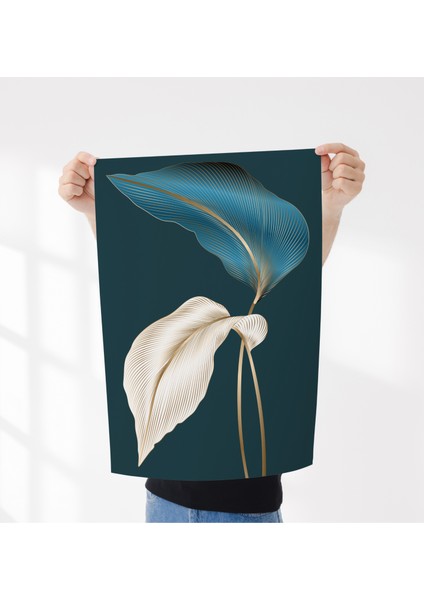 Çerçevesiz Poster Mavi ve Bej Yaprak Dijital Baskı Poster, Ev, Ofis, Salon Poster