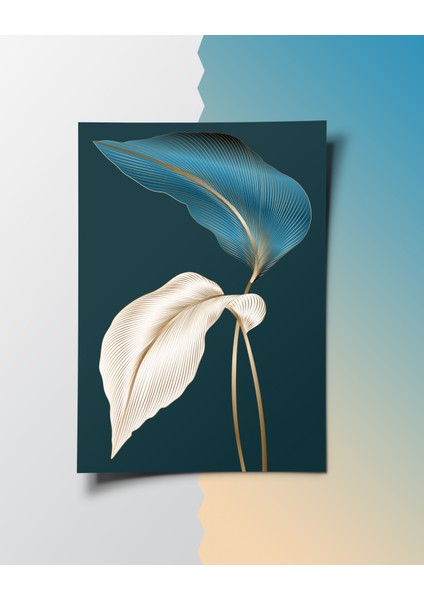 Çerçevesiz Poster Mavi ve Bej Yaprak Dijital Baskı Poster, Ev, Ofis, Salon Poster fiyatları