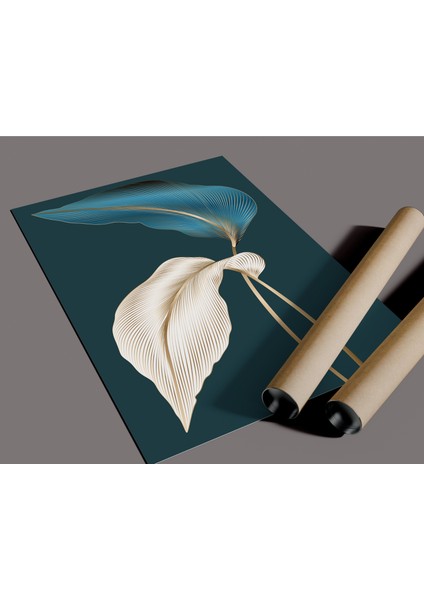 Çerçevesiz Poster Mavi ve Bej Yaprak Dijital Baskı Poster, Ev, Ofis, Salon Poster modelleri