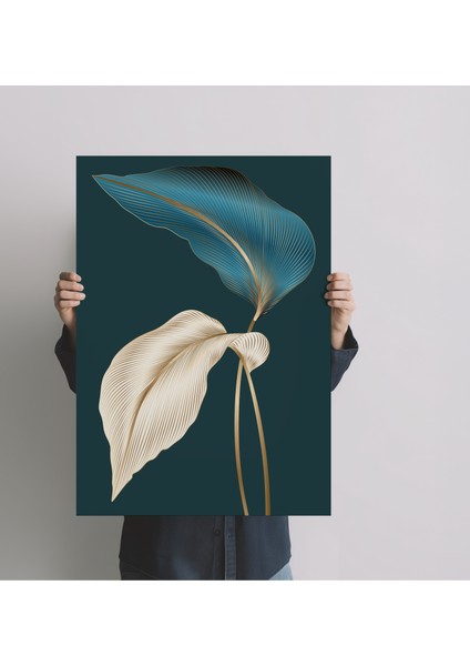 Çerçevesiz Poster Mavi ve Bej Yaprak Dijital Baskı Poster, Ev, Ofis, Salon Poster indirimleri