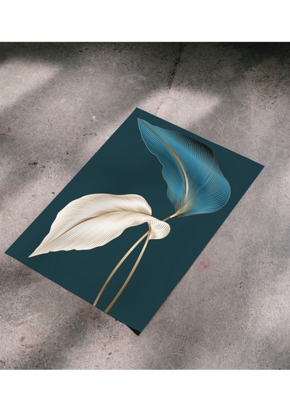 Çerçevesiz Poster Mavi ve Bej Yaprak Dijital Baskı Poster, Ev, Ofis, Salon Poster