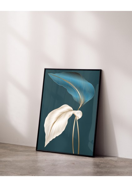 Çerçevesiz Poster Mavi ve Bej Yaprak Dijital Baskı Poster, Ev, Ofis, Salon Poster