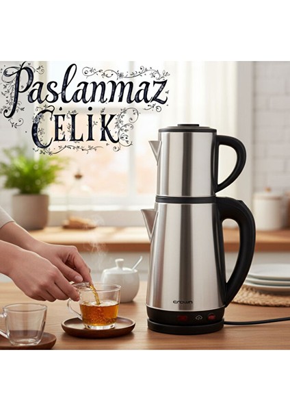Crwn Elektrikli Çay Makinesi Çelik Çaydanlık Takımı Su Isıtıcı Türk Çayı 1800W modelleri