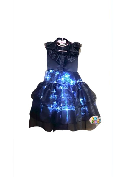 Işıklı Wednesday Kostüm Elbise+Wednesday Babet + Çanta +Kemer+Tül Eldiven+El Parti Doğum Günü Seti modelleri