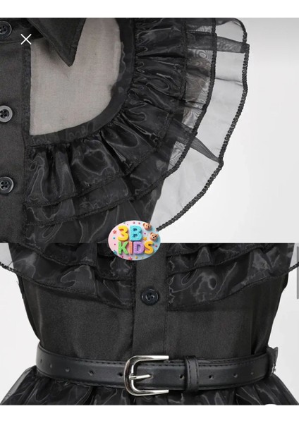 Işıklı Wednesday Kostüm Elbise+Wednesday Babet + Çanta +Kemer+Tül Eldiven+El Parti Doğum Günü Seti