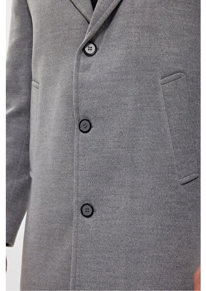 Erkek Gri Kaşe Kaban Ceket Yaka Standart Fit Günlük Stil Uzun Kol fırsatları