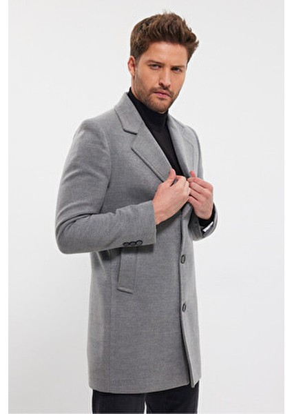 Erkek Gri Kaşe Kaban Ceket Yaka Standart Fit Günlük Stil Uzun Kol indirimleri