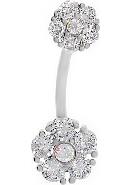 Kadın Ikili Çiçek Model Taşlı Çelik Piercing