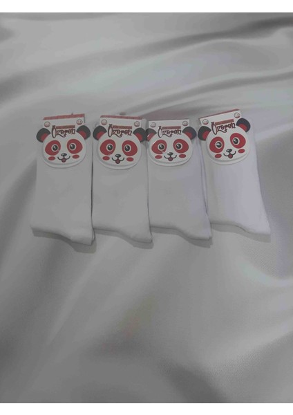 Beyaz Düz %75 Pamuk %20 Likra %5 Elastan 4'lü Kız Çocuk Soket Çorap