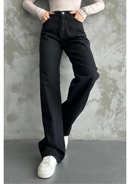 Kadın Yüksek Bel Jean Kot Palazzo Pantolon Siyah / 29