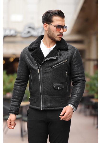Erkek Kürklü Süet Deri Mont Ceket