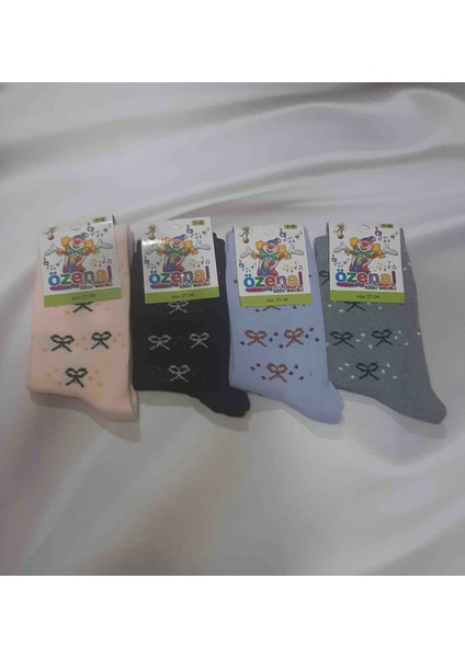 Mor 4'lü 4 Farklı Renkte %90 Cotton %7 Polyamid %3 Elastan Desenli Rahat Kız Çocuk Soket Çorap