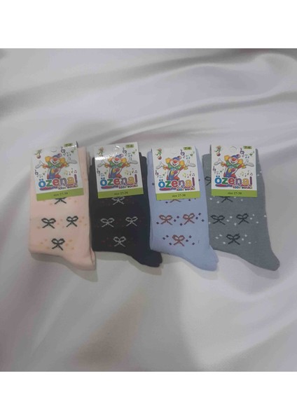 Mor 4'lü 4 Farklı Renkte %90 Cotton %7 Polyamid %3 Elastan Desenli Rahat Kız Çocuk Soket Çorap fiyatları