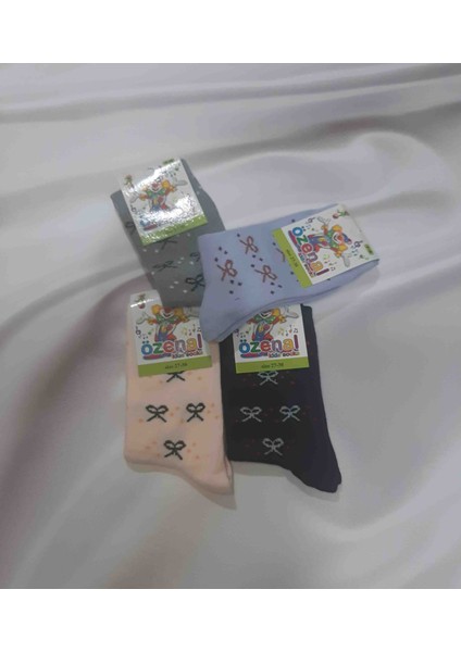 Mor 4'lü 4 Farklı Renkte %90 Cotton %7 Polyamid %3 Elastan Desenli Rahat Kız Çocuk Soket Çorap indirimleri