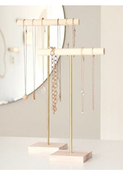 Zenith Zirve Double Ahşap Takı Organizeri Dekoratif Kolye Askısı Bileklik Aksesuar Düzenleyici