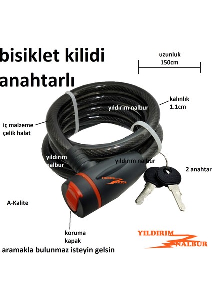 Bisiklet Kilidi 150CM Motor Kilidi Kalın 2 Anahtar Çelik Halat fiyatları