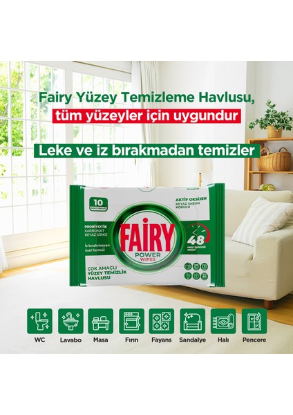 Yüzey Temizleme Mendili Beyaz Sabun 10 Yaprak 6 Adet | Beyaz Sirke Karbonat