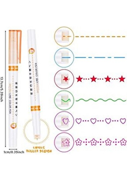 6'lı Desenli Silindir 6 Şekil Çizim Mühür Kalemi Fosforlu Çizgi Vurgulayıcı Linear Color Pen fiyatları