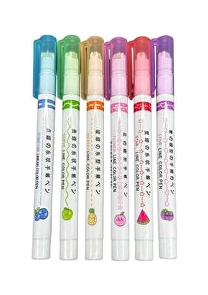 6'lı Desenli Silindir 6 Şekil Çizim Mühür Kalemi Fosforlu Çizgi Vurgulayıcı Linear Color Pen fırsatları