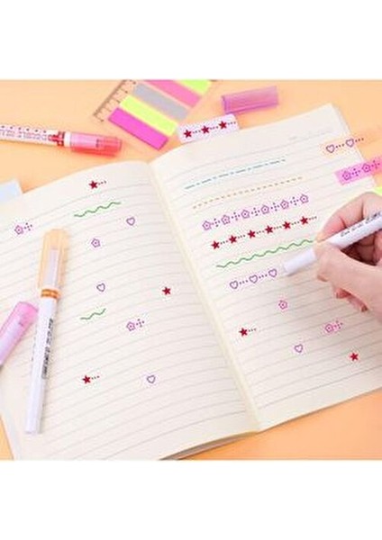 6'lı Desenli Silindir 6 Şekil Çizim Mühür Kalemi Fosforlu Çizgi Vurgulayıcı Linear Color Pen indirimleri