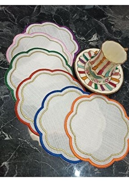 Renkli, Simli Boncuk Nakış Detaylı 6 Adet Kokteyl Peçetesi Kahve Yanı Peçetsi Sunum Peçetesi fiyatları