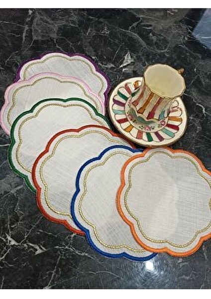 Renkli, Simli Boncuk Nakış Detaylı 6 Adet Kokteyl Peçetesi Kahve Yanı Peçetsi Sunum Peçetesi modelleri