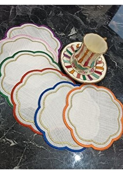 Renkli, Simli Boncuk Nakış Detaylı 6 Adet Kokteyl Peçetesi Kahve Yanı Peçetsi Sunum Peçetesi fırsatları