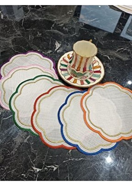 Renkli, Simli Boncuk Nakış Detaylı 6 Adet Kokteyl Peçetesi Kahve Yanı Peçetsi Sunum Peçetesi indirimleri