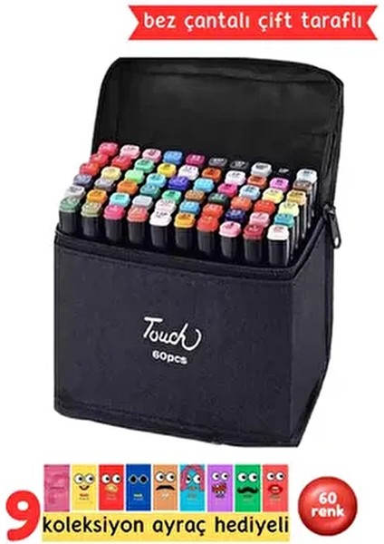 Touch Marker Art Çift Uçlu 60 Adet Kalem Seti Çantalı Premium Boyama Kalemi---Stantsız--
