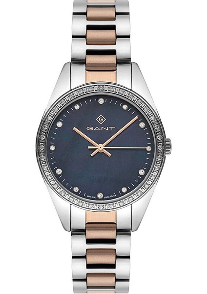 GT077004Y Kadın Kol Saati | 34 mm Lacivert Kadranlı, Taş Detaylı, Silver-Gold Çelik Kordon