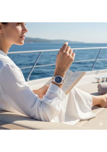 GT077004Y Kadın Kol Saati | 34 mm Lacivert Kadranlı, Taş Detaylı, Silver-Gold Çelik Kordon fiyatları