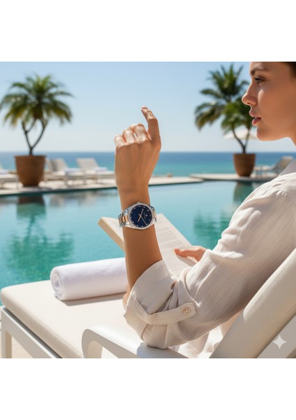 GT077004Y Kadın Kol Saati | 34 mm Lacivert Kadranlı, Taş Detaylı, Silver-Gold Çelik Kordon fırsatları