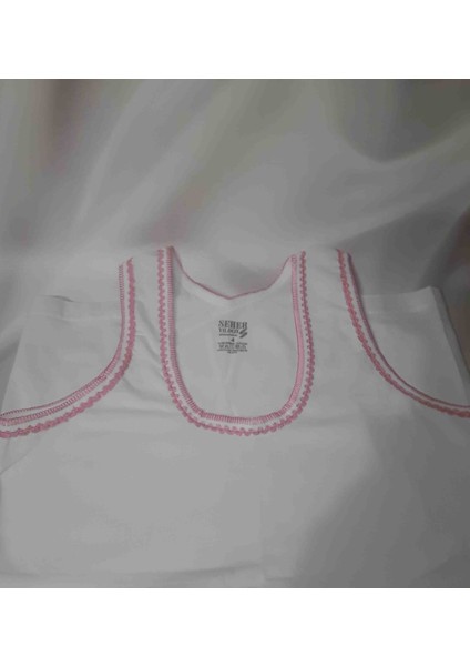 Beyaz Kalın Askılı %100 Pamuk Cotton Askı ve Yakası Pembe Işlemeli Kız Çocuk Atlet fırsatları