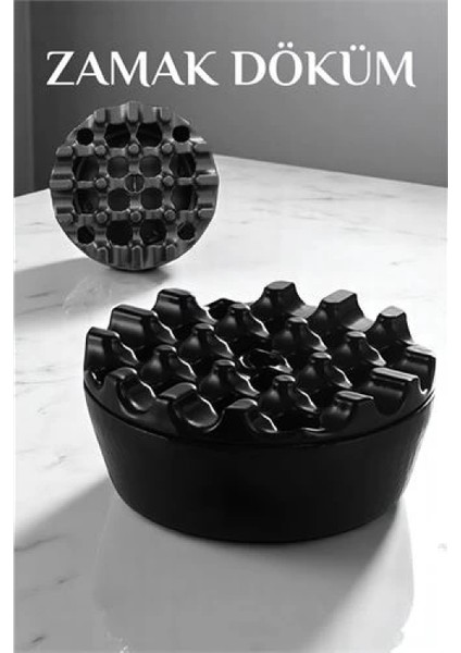 Modacar Kapaklı Zamak Döküm Yuvarlak Küllük Metal Kül Tablası - Kafe Küllüğü Siyah