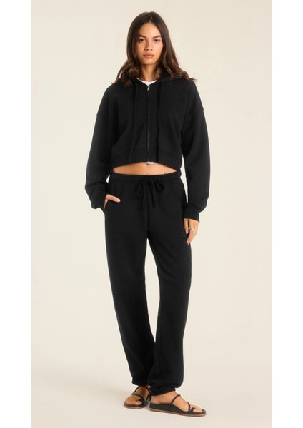 Kadın Crop Fermuarlı Kapüşonlu Sweatshirt