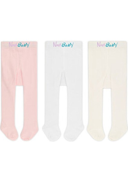 3'lü Bebek Pamuklu Külotlu Çorap, Çocuk Yenidoğan Pamuk Kız Erkek Okul Çorabı, Beyaz Ekru Pembe