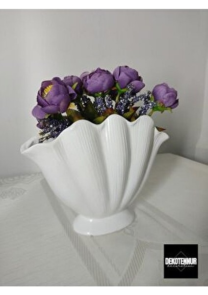 Istiridye Vazo, Dekoratif Alçı Vazo, Tematik Tasarım 16 cm Boyutunda Beyaz fırsatları