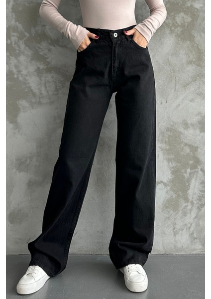 Kadın Yüksek Bel Jean Kot Palazzo Pantolon Siyah / 26