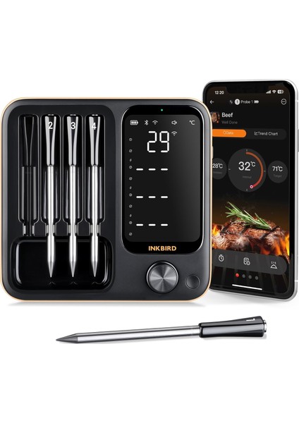 Int-14-Bw – Kablosuz Akıllı Et & Grill Termometresi (Wifi 2.4g + Bluetooth 5.4, 91M Sinyal, -Profesyonel Pişirme Için Yüksek Hassasiyetli Akıllı Termometre