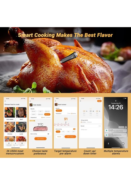 Int-14-Bw – Kablosuz Akıllı Et & Grill Termometresi (Wifi 2.4g + Bluetooth 5.4, 91M Sinyal, -Profesyonel Pişirme Için Yüksek Hassasiyetli Akıllı Termometre