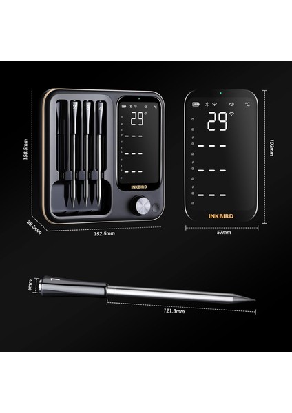 Int-14-Bw – Kablosuz Akıllı Et & Grill Termometresi (Wifi 2.4g + Bluetooth 5.4, 91M Sinyal, -Profesyonel Pişirme Için Yüksek Hassasiyetli Akıllı Termometre