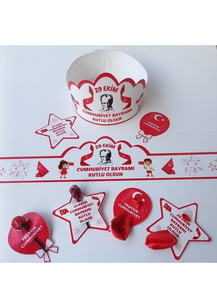 Cumhuriyet Bayramı Taç Şeker ve Balon Kartı 8li Set