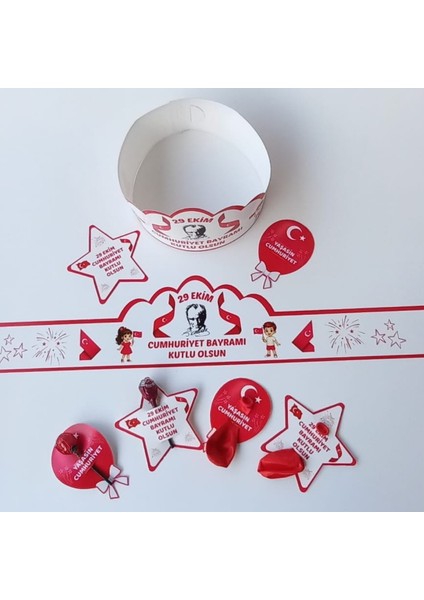 Cumhuriyet Bayramı Taç Şeker ve Balon Kartı 8li Set modelleri