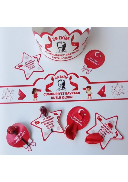 Cumhuriyet Bayramı Taç Şeker ve Balon Kartı 8li Set fırsatları